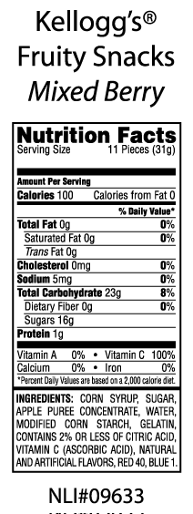 Fruit Snacks Nutritional Label