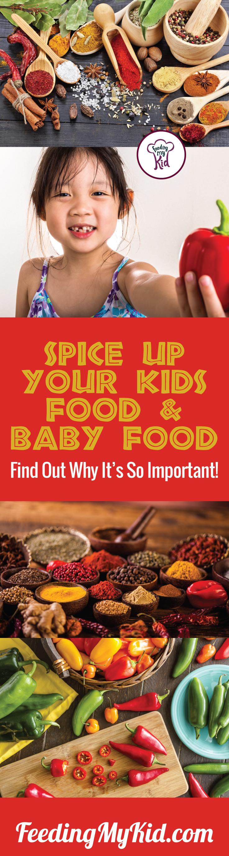This is a must pin! Spice up your kids food to get them to eat foods they normally wouldn’t. Add spices to homemade baby food. Find out more here. Feeding My Kid is filled with all the information you need about how to raise your kids, from healthy tips to nutritious recipes. #pickyeating #getkidstoeat #spice #spiceupfood #food 