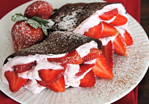Chocolate Crepes with Fresh Strawberry Cream