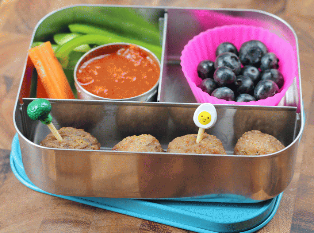 Back to School Lunch Ideas Meatball Dippers. A side of marinara sauce