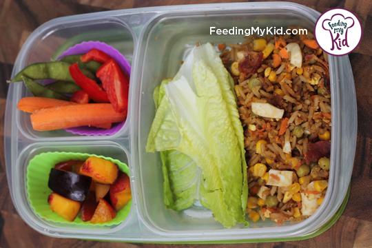 Back to School Lunch Ideas- Fried Rice Lettuce Wraps. So easy. A great way to use leftover rice for a fun asian inspired lunch!