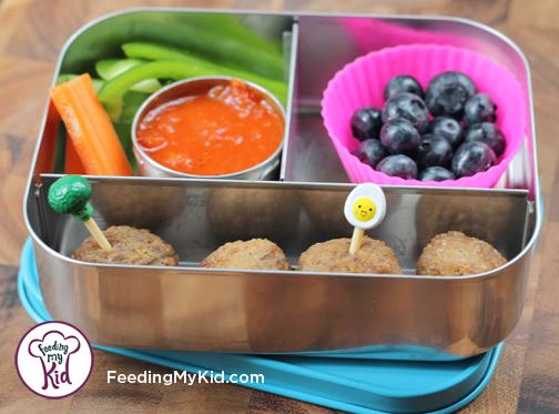 Back to School Lunch Ideas- Meatball Dippers. A side of marinara sauce makes this a super fun lunch!