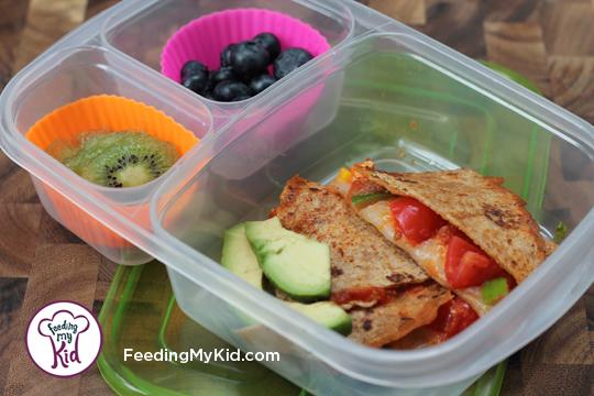 Back to School Lunch Ideas- Veggie Pizza Quesadillas. So easy to customize! These can be filled with your child's favorite pizza toppings!