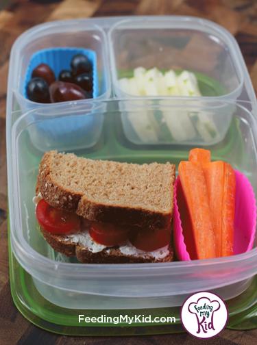 Back to School Lunch Ideas- Tomato and Cream Cheese Sandwich. A great lunch idea! You can top almost any veggie with cream cheese and the kids will love it!