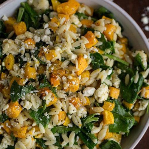Orzo With Butternut Squash, Spinach And Blue Cheese