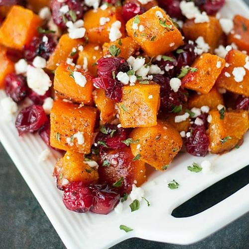 Honey Roasted Butternut Squash With Cranberries And Feta