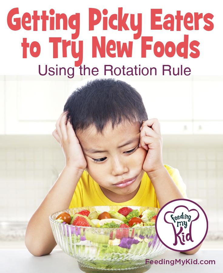 How To Get Picky Eaters Try New Foods Using The Rotation Rule. Do you have a picky eater? Check out article and video to find out how to get your picky eater to be an adventurous foodie.