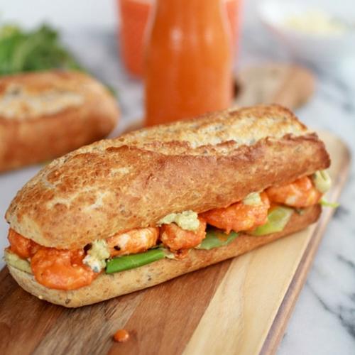 Grilled Buffalo Shrimp Sandwiches with Spicy Avocado Ranch