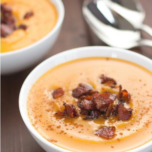 Slow Cooker Sweet Potato Soup With Maple Bacon