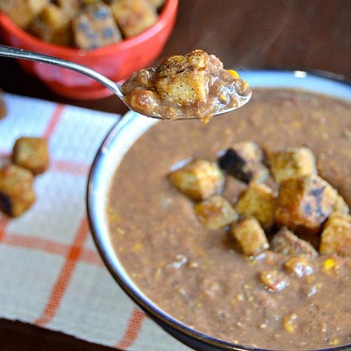 Black Bean Soup With Tofu Croutons