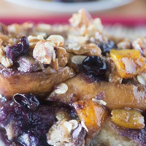 Blueberry Peach Baked French Toast