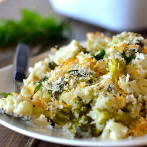 Cheesy Broccoli Cauliflower Bake