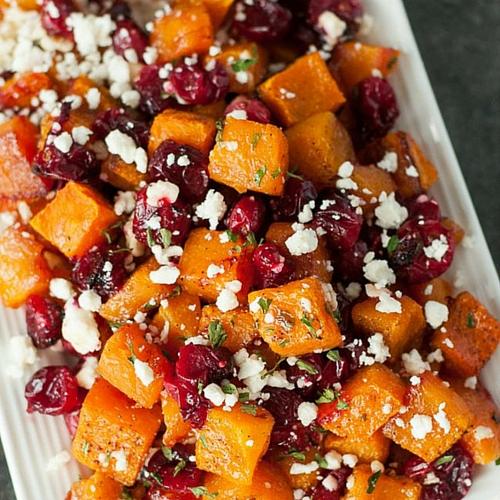 Honey Roasted Butternut Squash With Cranberries And Feta