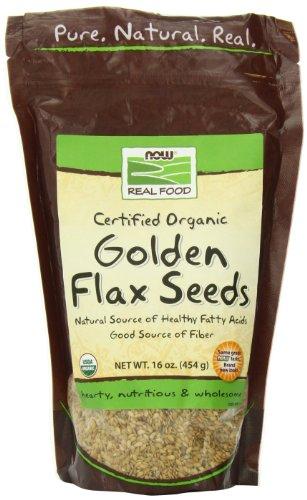 Now Foods Certified Organic Golden Flax Seeds, 16 ozs Bag, (Pack of 2)