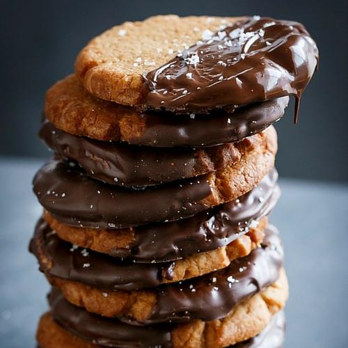 Salted Chocolate Dipped Peanut Butter Cookies