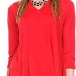 Stanzino Women Short Sleeve Comfy Loose Fit Long Tunic Top, Red ,Red ,Small
