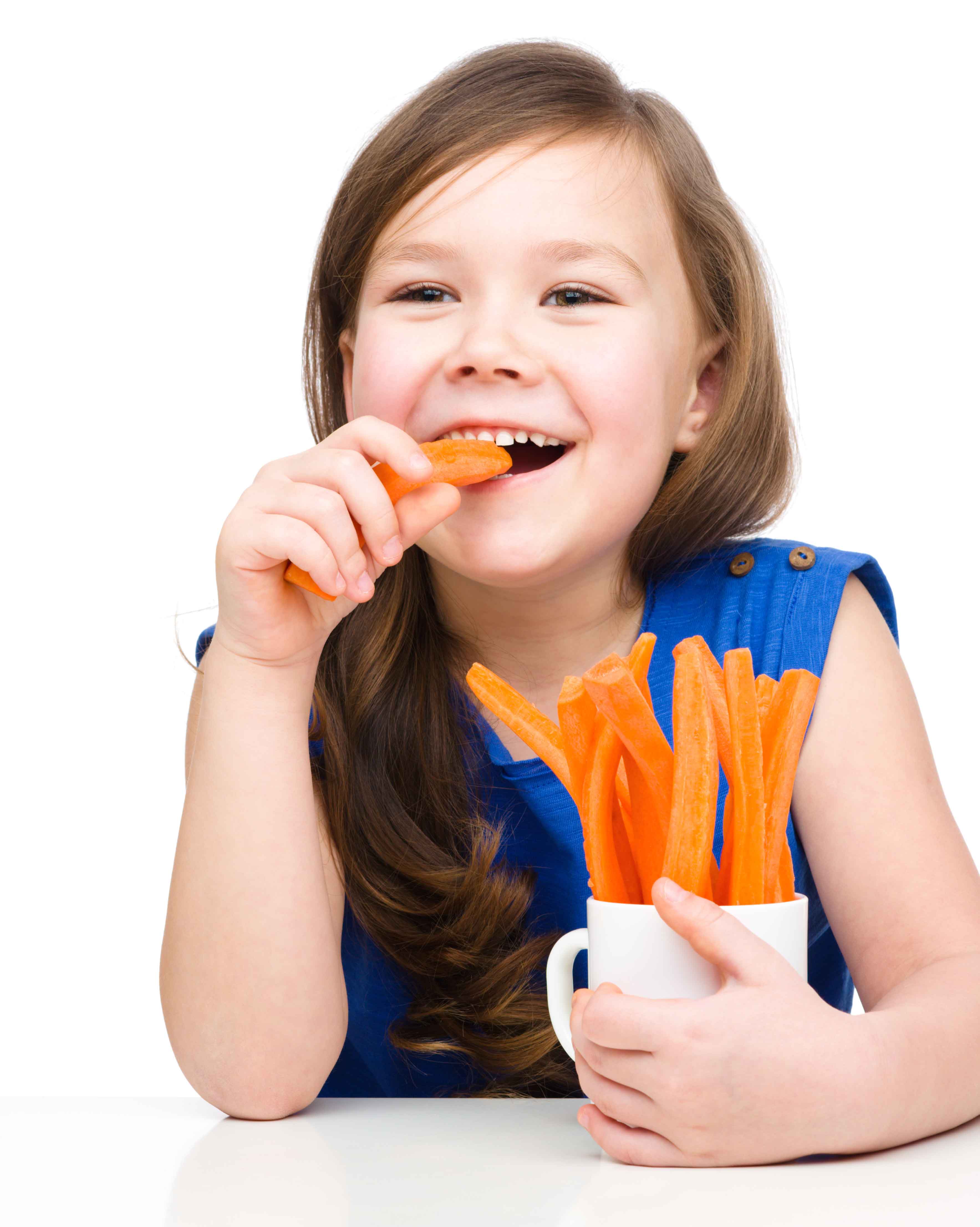 If you cut up cucumbers or carrot sticks in advance, your child is more likely to grab these “pre-made” snacks instead of eating other, unhealthier snacks. Check out our article on snacks for more tips! 