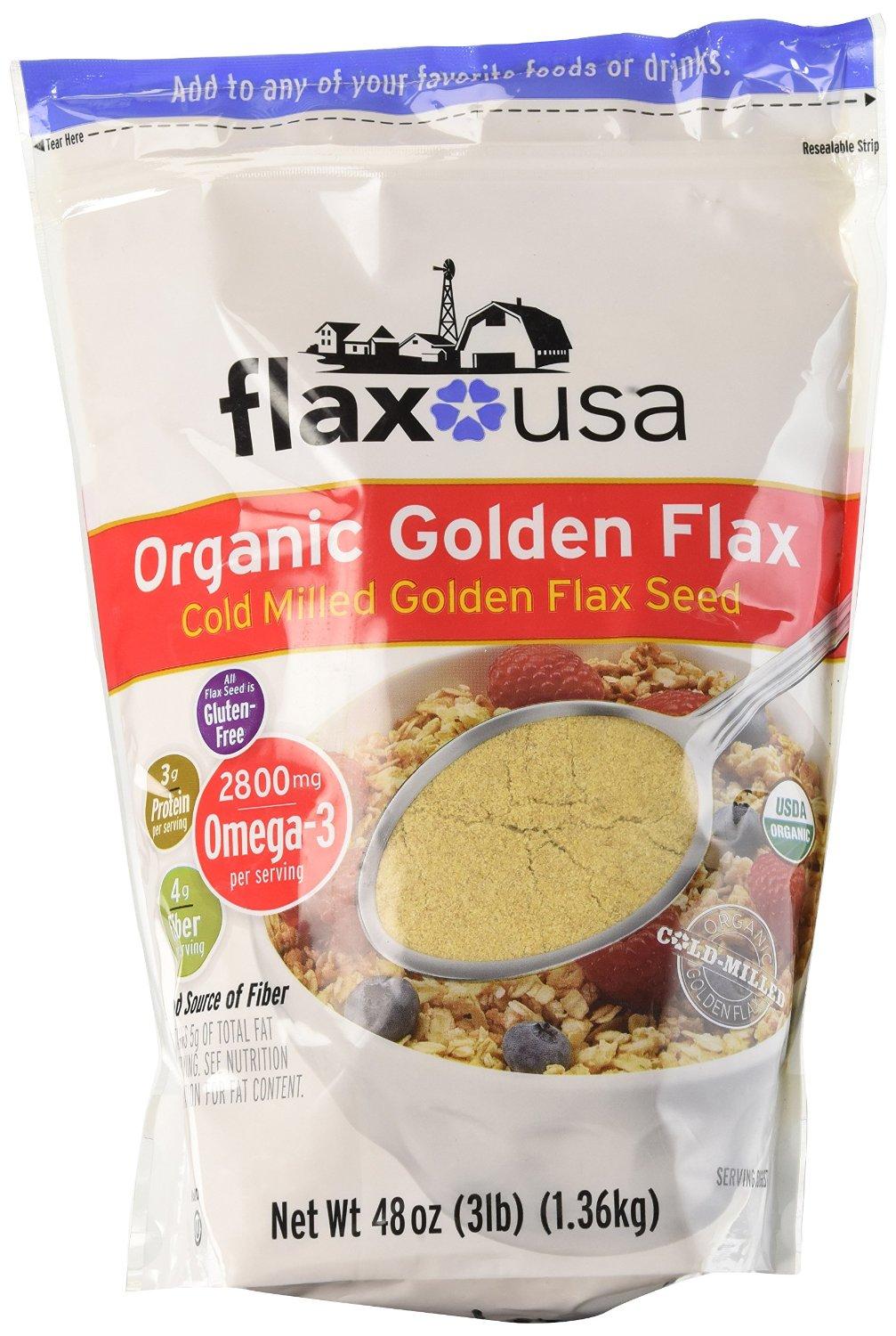 Flax USA 100% Natural Organic Flax Cold Milled Ground Golden Flax Seed, 48-Ounce Pack