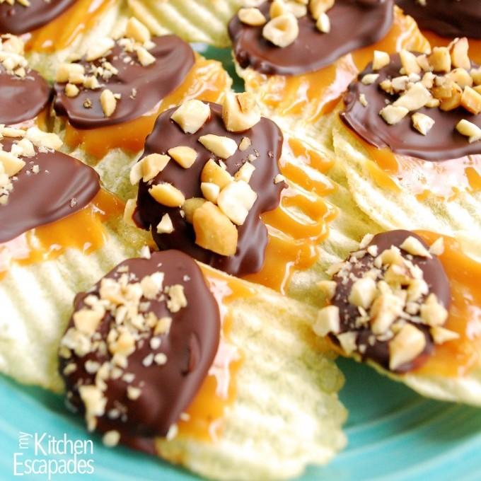 Caramel Chocolate Covered Potato Chips