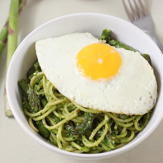 Asparagus Spaghetti With A Fried Egg