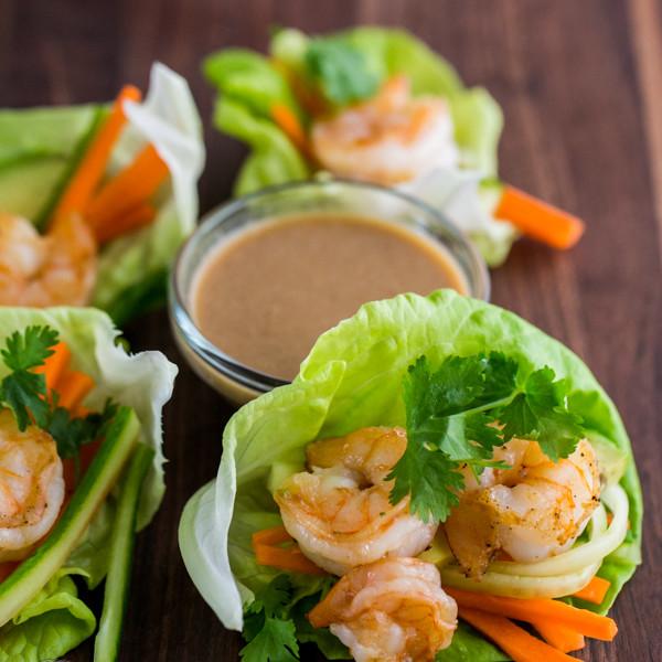 Shrimp Lettuce Wraps With Peanut Dipping Sauce