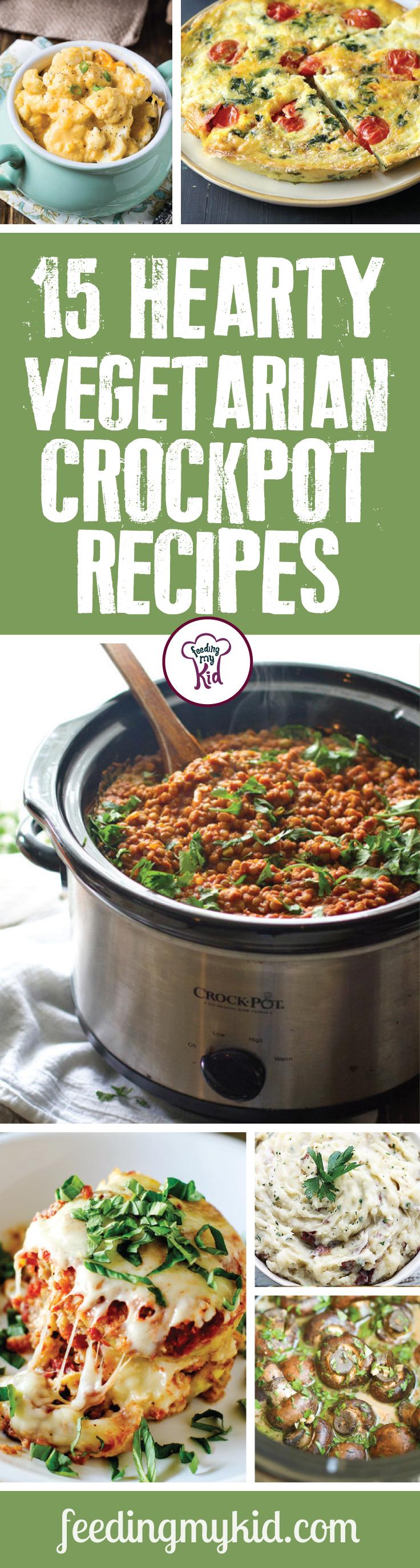 Vegetarian Crockpot Recipes - These are a must pin! Share these amazing vegetarian recipes with the whole family! 15 Hearty Vegetarian Crockpot Recipes - From crockpot cauliflower and cheese to eggplant parmesan; kids and grownups alike will love these recipes! #fmk #recipes #crockpot