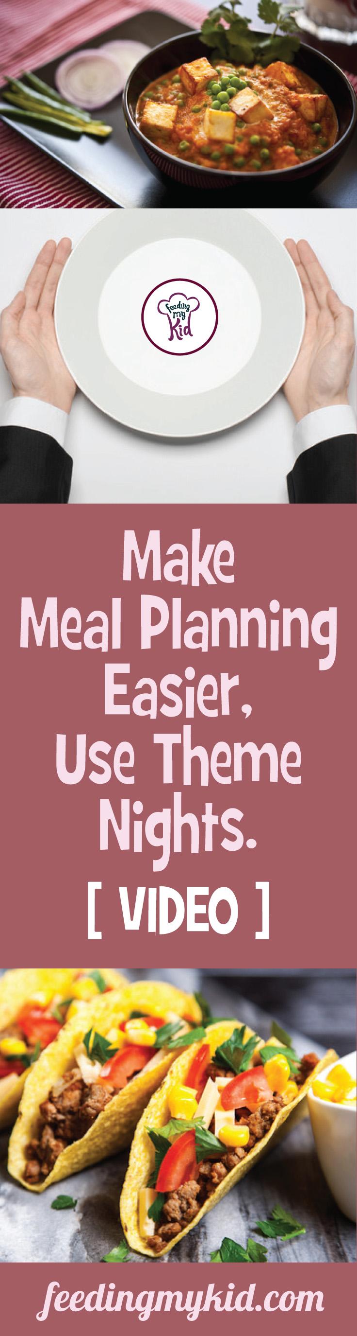 This is a must pin! Tired of coking the same? Get inspired with this video to start serving up some amazing theme night ides. Feeding My Kid is a site filled with all the information you need on how to raise your kids and take care of your family; from healthy tips to nutritious recipes. We have everything you need! #videos #recipes #mealplanning #themenights