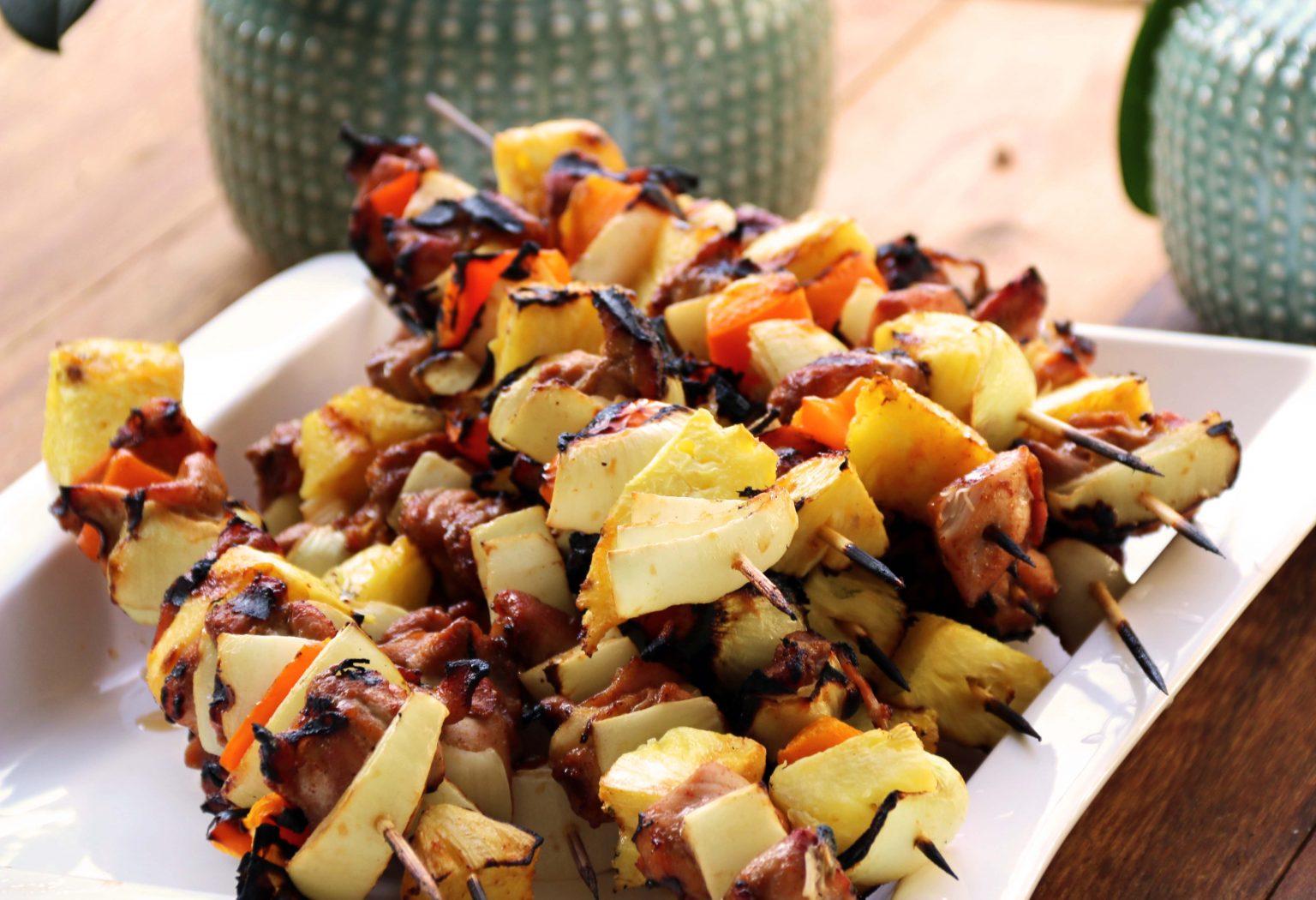 Grilled Chicken Kabobs. Tropical Fajita Style with Coconut Rice.