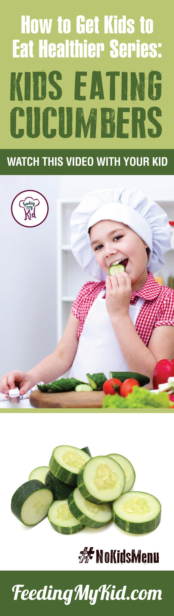 Want your kids to eat cucumbers? You can teach your kids healthy eating habits. Watch these videos with your kids of children eating veggies and fruits and get your kids to eat veggies and fruits. Find out how it works here. Feeding My Kid is a filled with all the information you need about how to raise your kids, from healthy tips to nutritious recipes. #FeedingMyKid #pickyeating #getkidstoeat #cucumbers #nokidsmenu