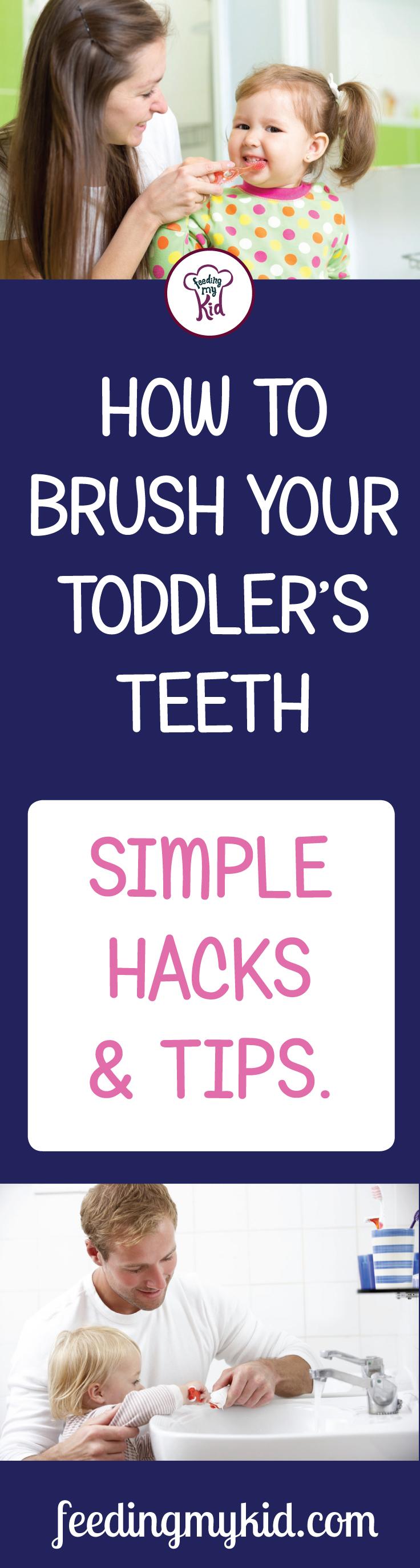 Learn how to brush teeth properly! In this article you'll learn everything you need to know to brush your toddler's teeth. Feeding My Kid is a filled with all the information you need about how to raise your kids, from healthy tips to nutritious recipes. #teeth #dentalcare #tips #parenting