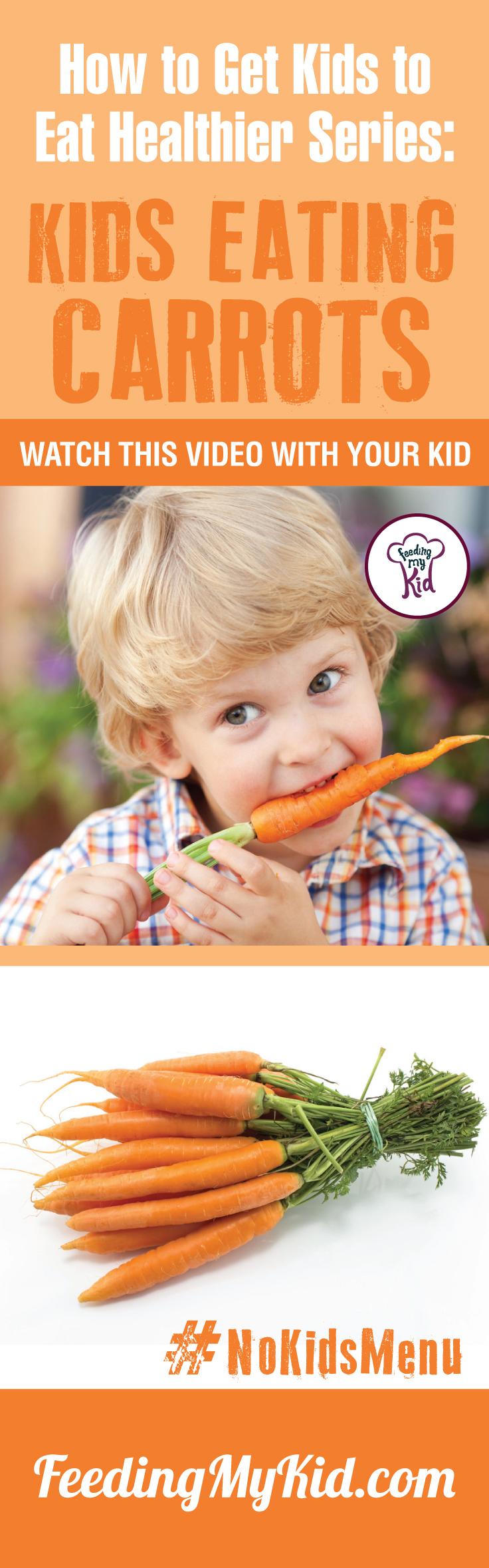 Want your kids to eat carrots? Teach your kids how to eat more vegetables and fruits. Watch these videos with your kids of kids eating veggies and fruits and get your kids to eat veggies and fruits. Find out how it works here. Feeding My Kid is a filled with all the information you need about how to raise your kids, from healthy tips to nutritious recipes. #pickyeating #getkidstoeat #carrots #nokidsmenu