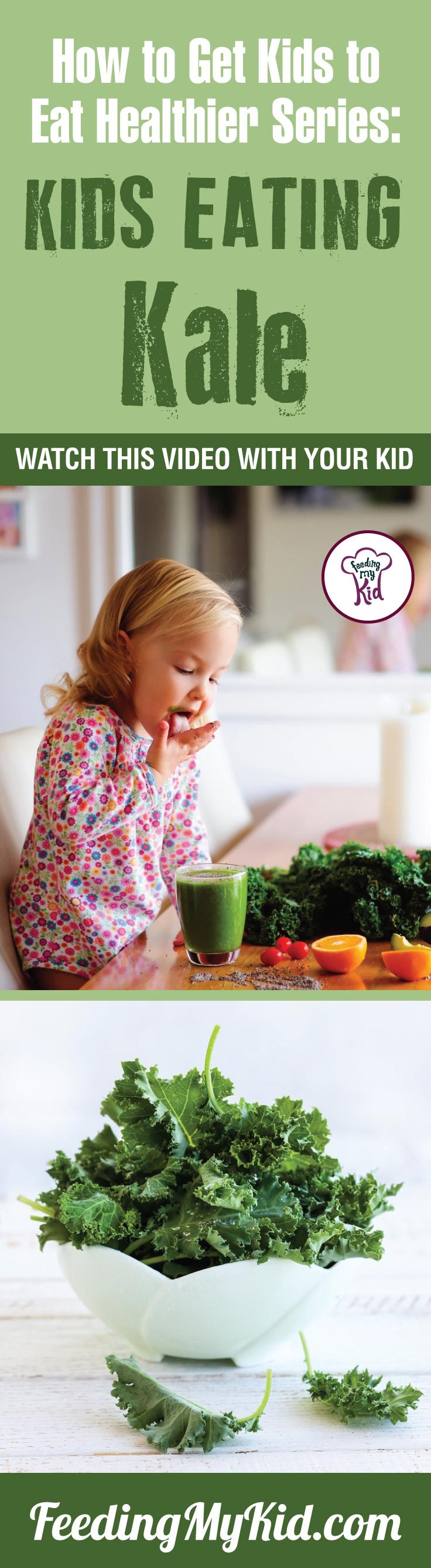 This is a must pin! Want your kids to eat kale? Teach your kids how to eat more vegetables and fruits. Watch these videos with your kids of kids eating veggies and fruits and get your kids to eat veggies and fruits. Find out how it works here. Feeding My Kid is a filled with all the information you need about how to raise your kids, from healthy tips to nutritious recipes. #pickyeating #getkidstoeat #kale