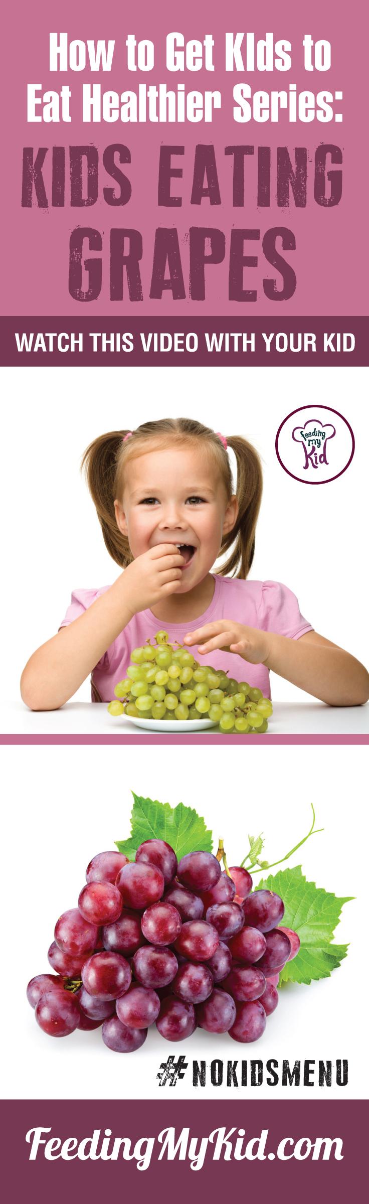 Want to get your children eating grapes? Teach your kids how to eat more vegetables and fruits. Watch these videos with your kids of children eating veggies and fruits and get your kids to eat veggies and fruits. Find out how it works here. Feeding My Kid is a filled with all the information you need about how to raise your kids, from healthy tips to nutritious recipes. #pickyeating #getkidstoeat #grapes #NoKidsMenu