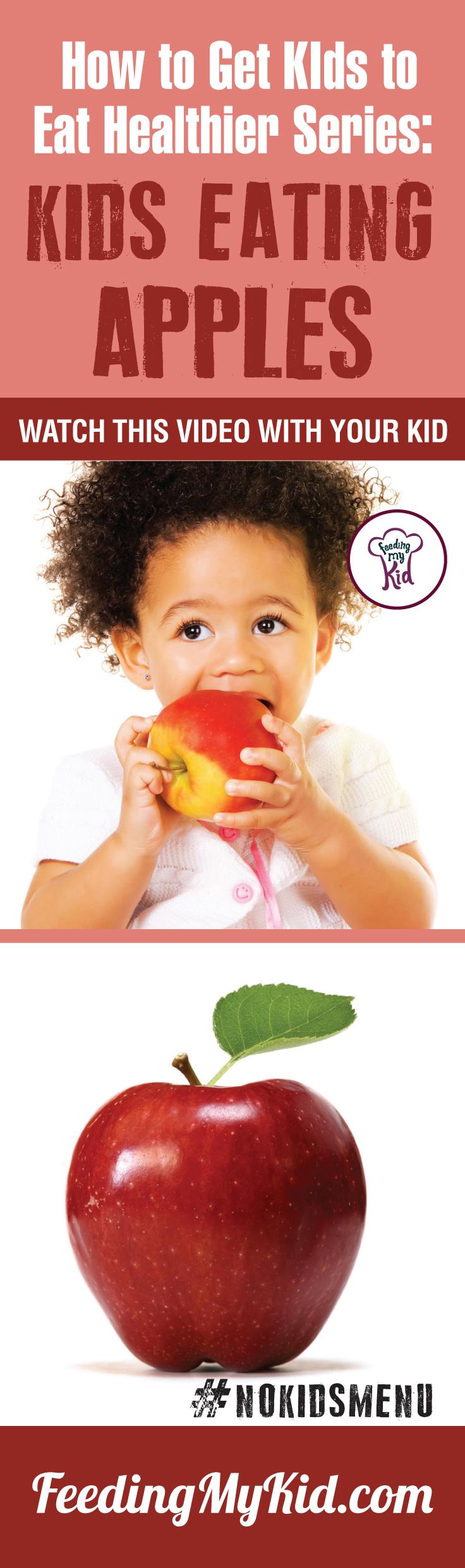 Want to get your kids eating apples? Teach your kids how to eat more vegetables and fruits. Watch these videos with your kids of children eating veggies and fruits and get your kids to eat veggies and fruits. Find out how it works here. Fruits for kids! Feeding My Kid is a filled with all the information you need about how to raise your kids, from healthy tips to nutritious recipes. #pickyeating #getkidstoeat #apples #FruitsForKids #NoKidsMenu