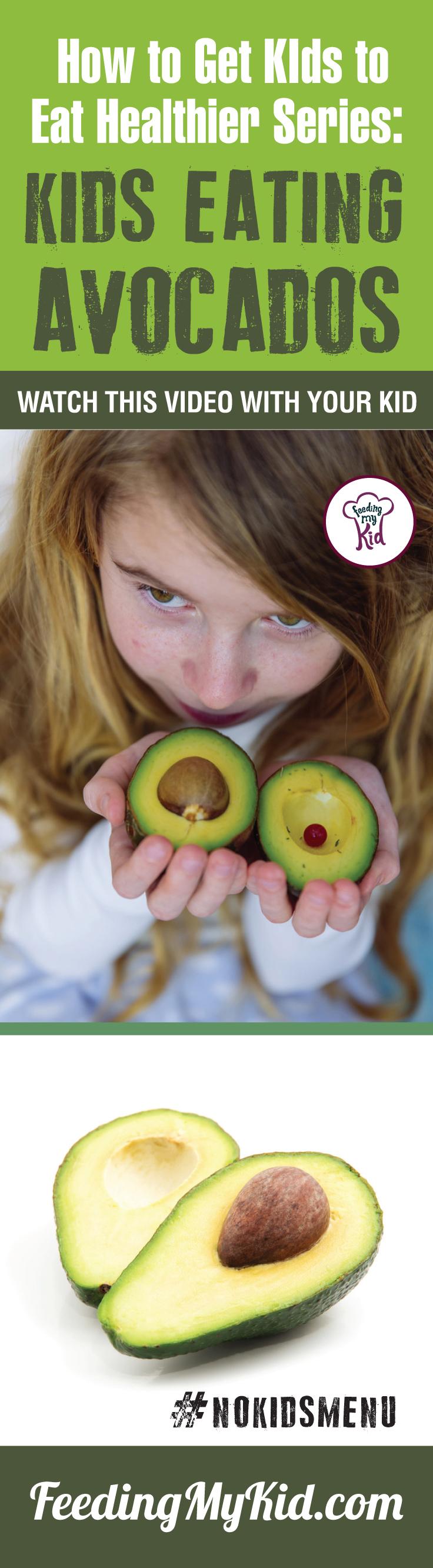 Want your kids to eat avocados? Learn how to get kids to eat vegetables by having them watch these videos of children eating veggies. Find out how it works here. Feeding My Kid is a filled with all the information you need about how to raise your kids, from healthy tips to nutritious recipes. #pickyeating #getkidstoeat #Avocados #NoKidsMenu