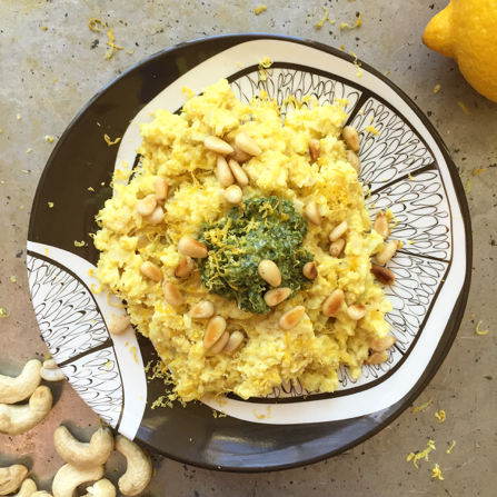 Cauliflower Rice Lemon “Risotto” with Arugula Pesto