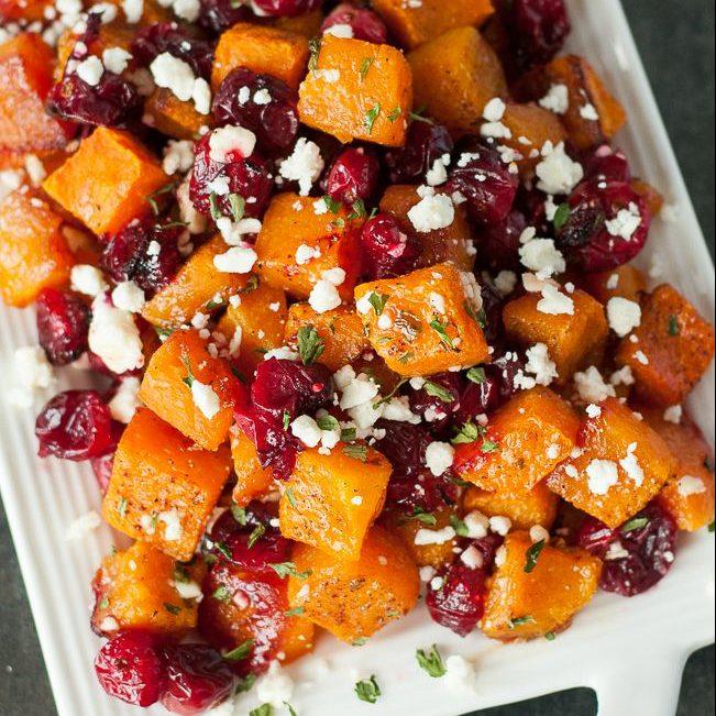 Honey Roasted Butternut Squash With Cranberries And Feta