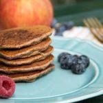 These apple pie pancakes are perfect for fall! These gluten-free pancakes have nutritious almond flour, flaxseed, and fresh apples.