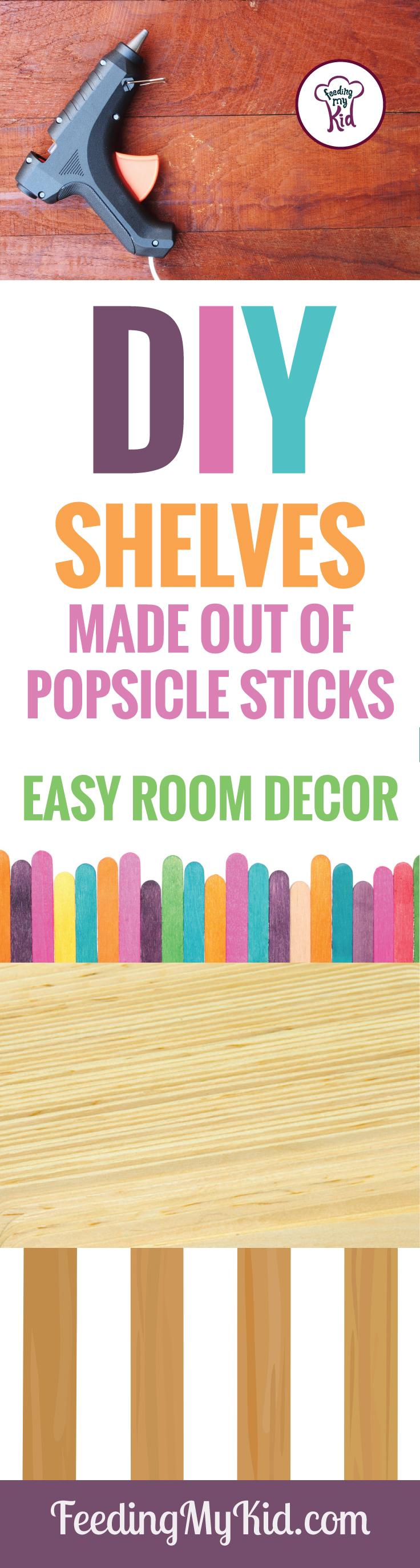 Check out how to make these creative DIY shelves. These DIY shelves are made completely with popsicle sticks. Easy and simple room decor!