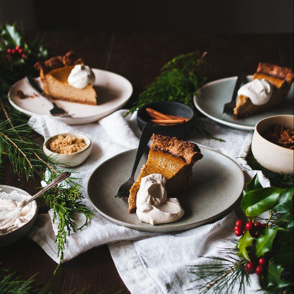 Brown Butter Pumpkin Pie with a Pecan Crust and Brown Butter Chantilly