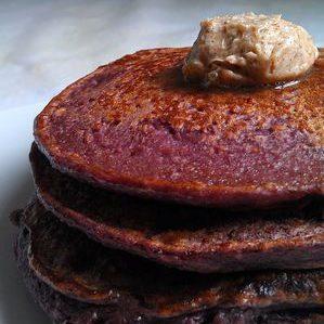 Oatmeal Purple Sweet Potato Pancakes with Blueberries