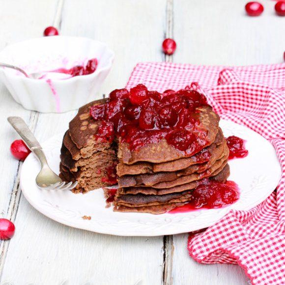 Paleo Gingerbread Blender Pancakes with Cranberry Sauce