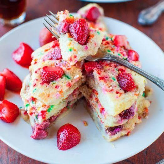 Strawberry Sprinkle Funfetti Pancakes