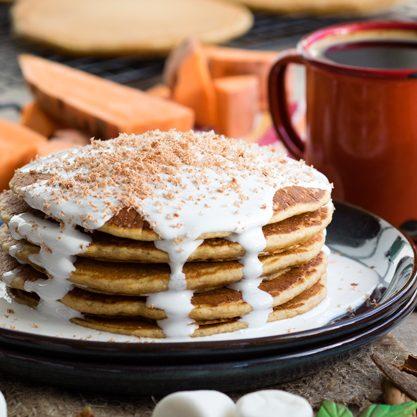 Sweet Potato Pancakes With Marshmallow Sauce