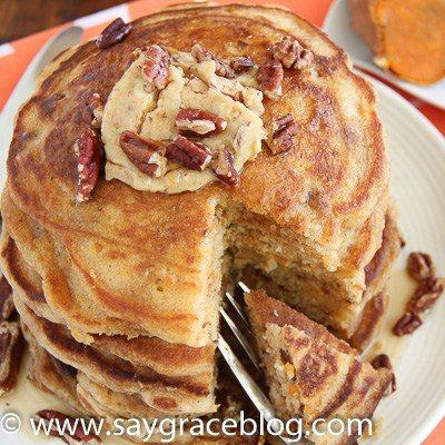 Sweet Potato Pecan Pancakes With Praline Butter