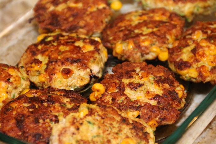 These chicken patties are filled with a healthy dose of zucchini and corn! Make them ahead of time for an easy lunch for the whole week.
