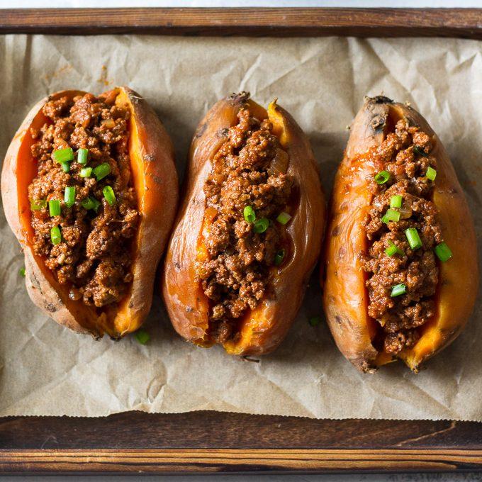 Easy Paleo Chili Stuffed Sweet Potatoes. Sweet potatoes are the perfect vitamin-packed, delicious side for any dish. Try one of these sweet potato recipes and fall in love with the sweet potato!