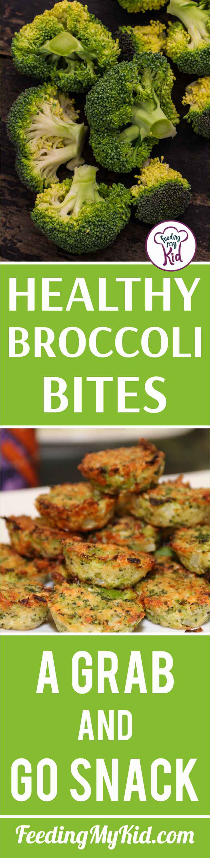 These broccoli bites are an easy and healthy finger food. Make them ahead of time for a grab-and-go snack. Your kids will love them!