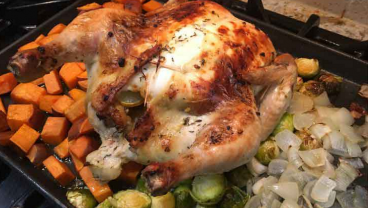 Roast Chicken with Butter, Herbs, Garlic, and Veggies