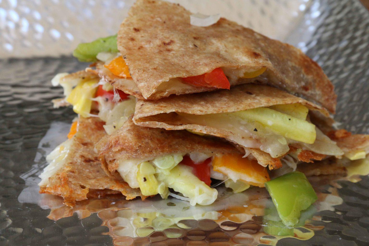 Vegetarian Quesadilla with Peppers, Onions and Summer Squash